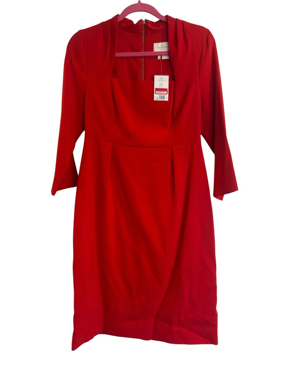 kate spade Red Square-Neck Sheath Dress with Three-Quarter Sleeves
